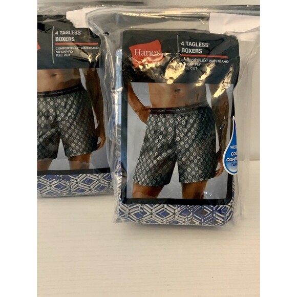 2X Hanes Men's 4-Pack Comfortblend Woven Boxers Tagless NEW Blue Woven Pattern 8 - Picture 4 of 8